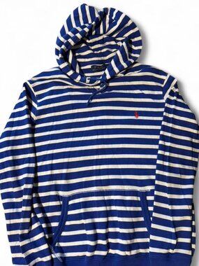Polo Ralph Lauren Striped Hooded Sweatshirt Blue/White Men’s L Red Pony